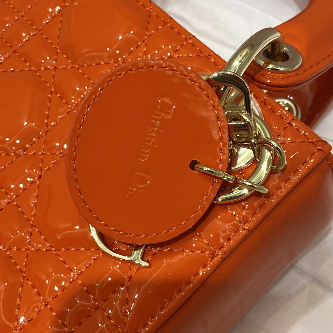 Dior M0505 Mini Lady Dior Bag Orange Red Patent Cannage Calfskin