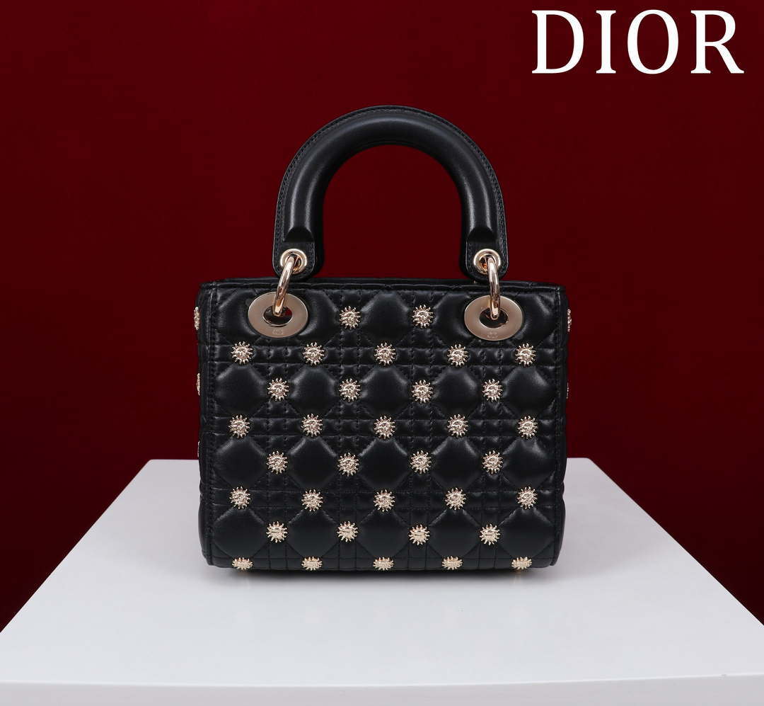 Dior M0531 Small Lady Dior Bag Black Cannage Lambskin with Gold-Finish Sun Studs