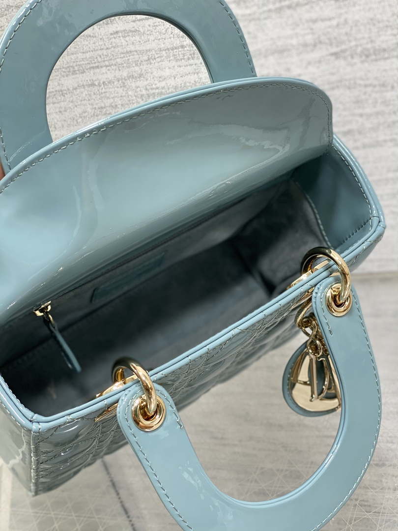 Dior M0538 Small Lady My ABCDior Bag Lake Blue Patent Cannage Calfskin