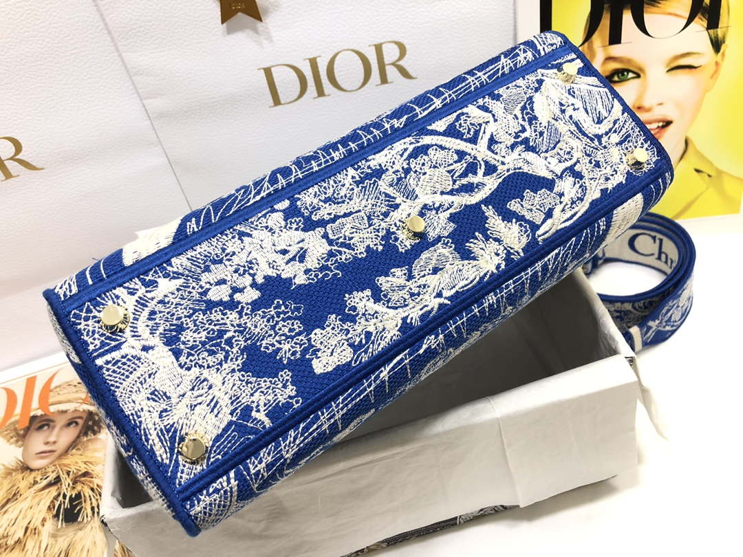 Dior M0566 Large Lady D-Lite Blue Toile de Jouy Embroidery M1053 Dior M0566 Large Lady D Lite Blue Toile De Jouy Embroidery M1053