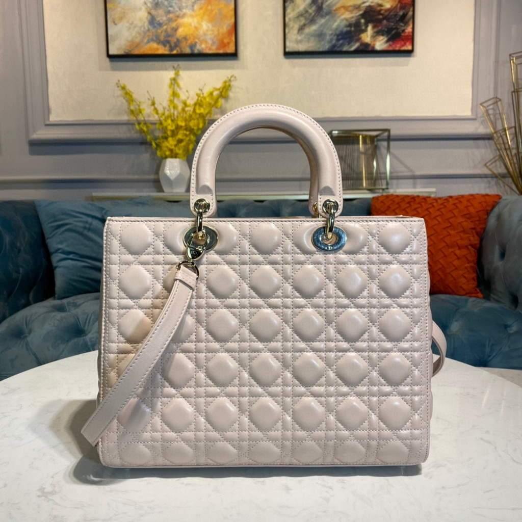 Dior M0566 Large Lady Dior Bag Beige Cannage Lambskin