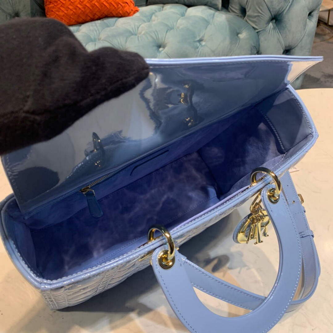 Dior M0566 Large Lady Dior Cannage Calfskin Bag Blue Dior M0566 Large Lady Dior Cannage Calfskin Bag Blue