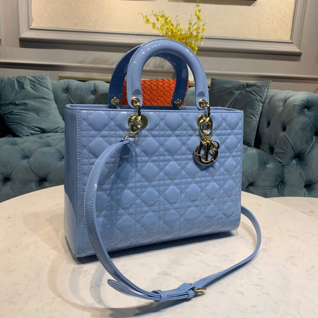 Dior M0566 Large Lady Dior Cannage Calfskin Bag Blue Dior M0566 Large Lady Dior Cannage Calfskin Bag Blue