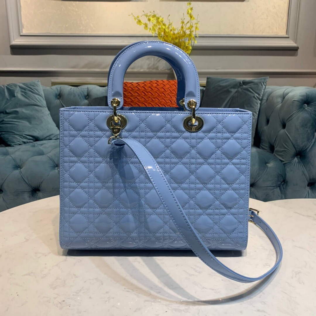 Dior M0566 Large Lady Dior Cannage Calfskin Bag Blue Dior M0566 Large Lady Dior Cannage Calfskin Bag Blue