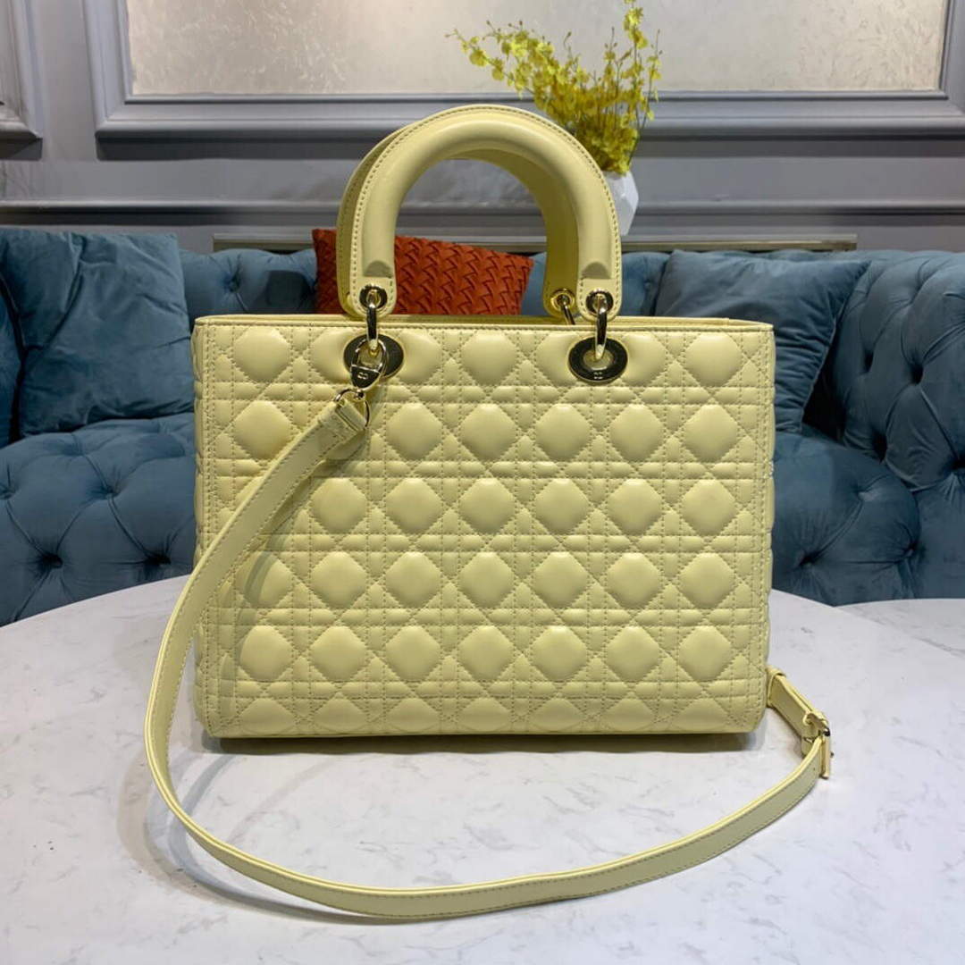 Dior M0566 Large Lady Dior Cannage Calfskin Bag Yellow Dior M0566 Large Lady Dior Cannage Calfskin Bag Yellow