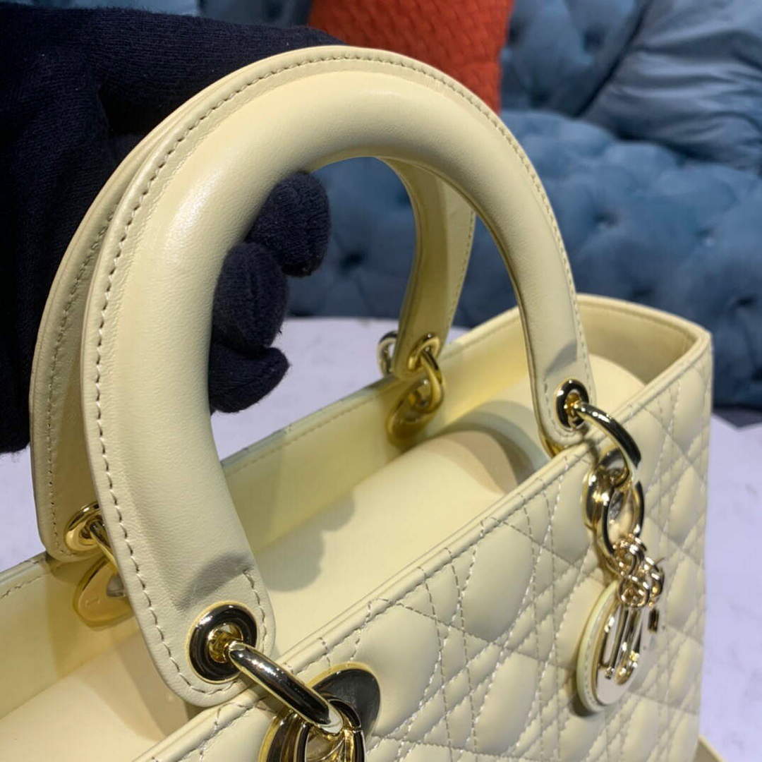 Dior M0566 Large Lady Dior Cannage Calfskin Bag Yellow Dior M0566 Large Lady Dior Cannage Calfskin Bag Yellow