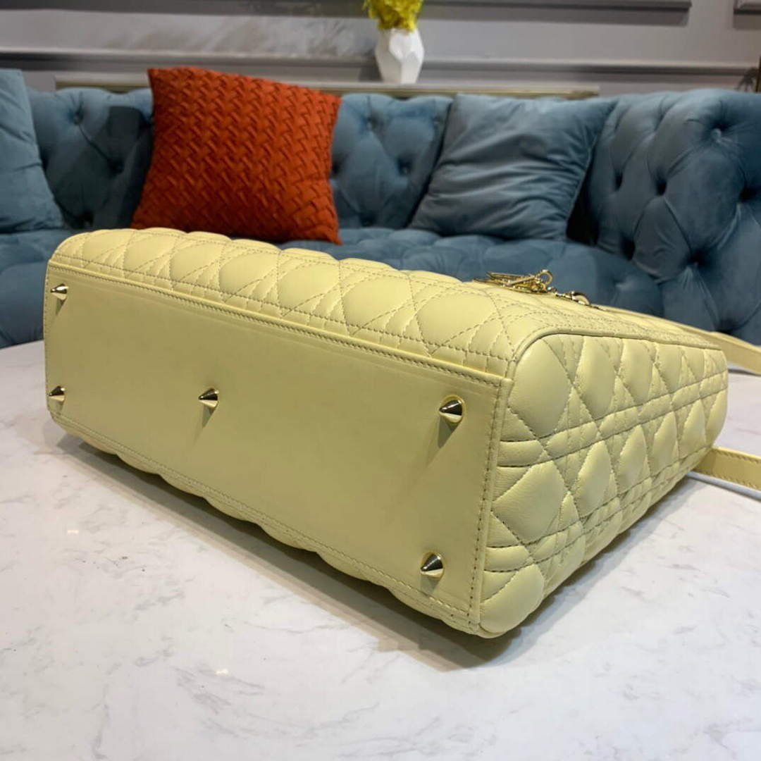 Dior M0566 Large Lady Dior Cannage Calfskin Bag Yellow Dior M0566 Large Lady Dior Cannage Calfskin Bag Yellow