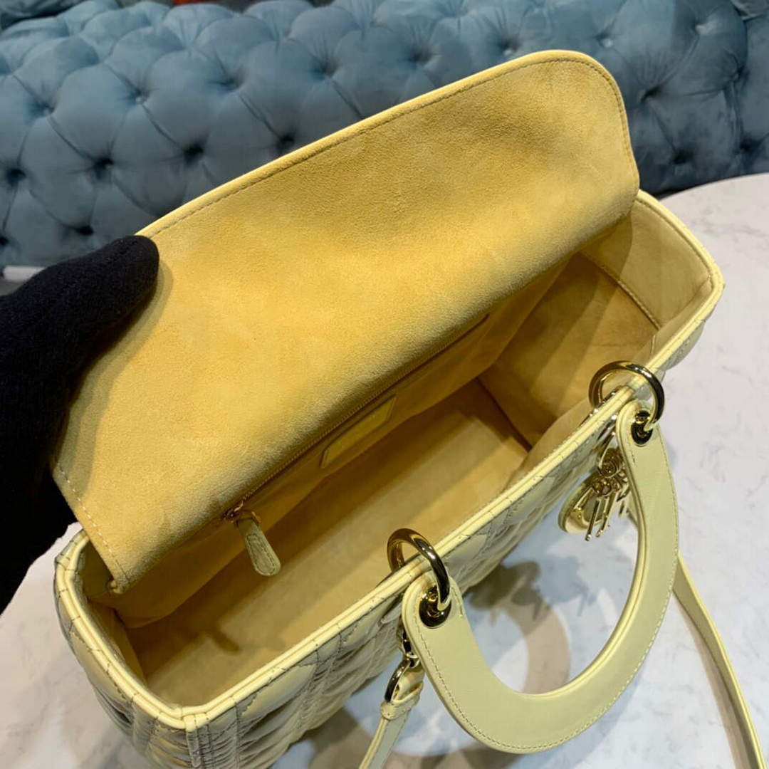 Dior M0566 Large Lady Dior Cannage Calfskin Bag Yellow Dior M0566 Large Lady Dior Cannage Calfskin Bag Yellow