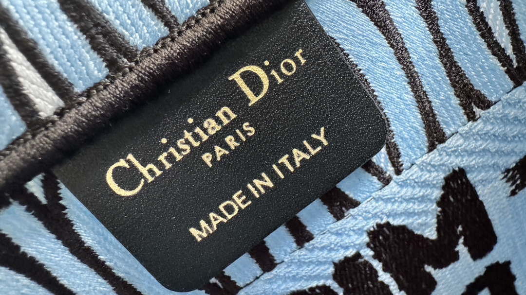 Dior M1265 Small Book Tote Blue and Black Miss Dior Allover Embroidery M9635