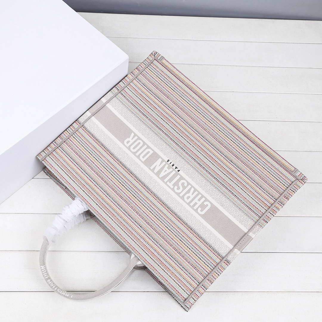 Dior M1286 Dior Book Tote Pink D-Stripes Embroidery