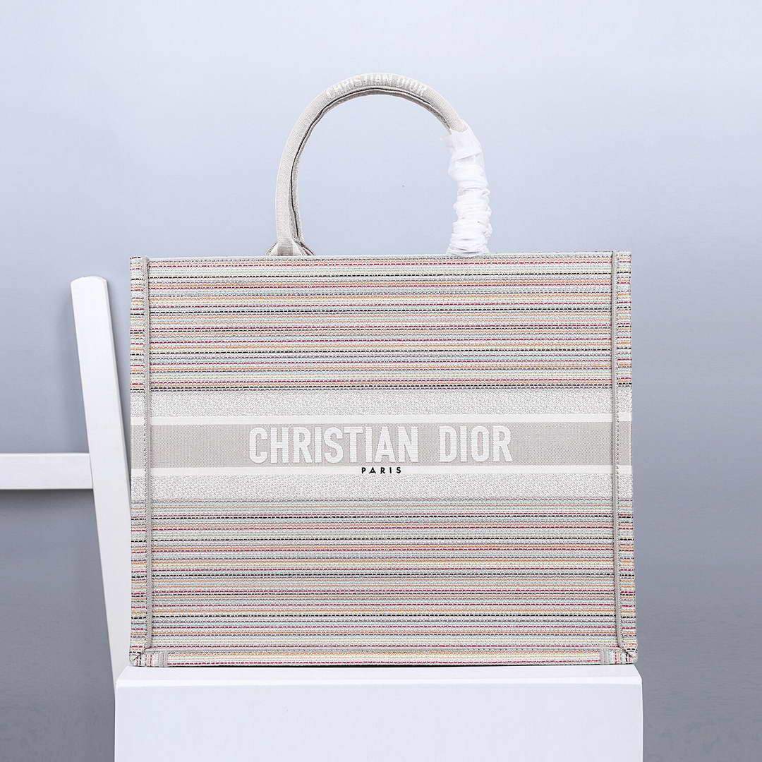 Dior M1286 Dior Book Tote Pink D-Stripes Embroidery
