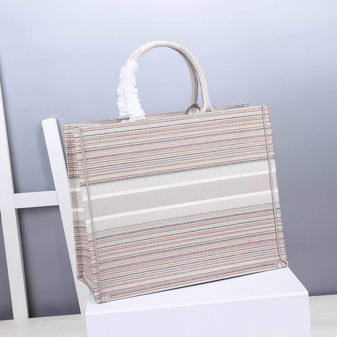 Dior M1286 Dior Book Tote Pink D-Stripes Embroidery