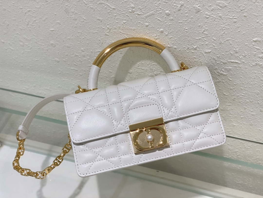 Dior M4401 Mini Dior Ange Bag White Macrocannage Calfskin