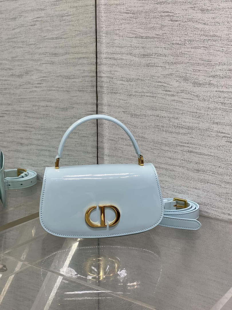 Dior M9370 Small 30 Montaigne Avenue Top Handle Bag Blue Patent leather