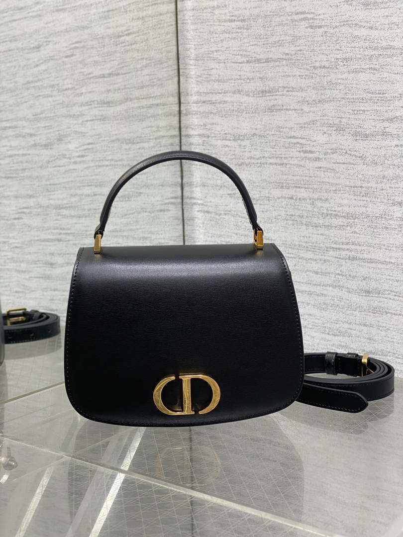 Dior M9371 Medium 30 Montaigne Avenue Top Handle Bag Black Ribbed Calfskin