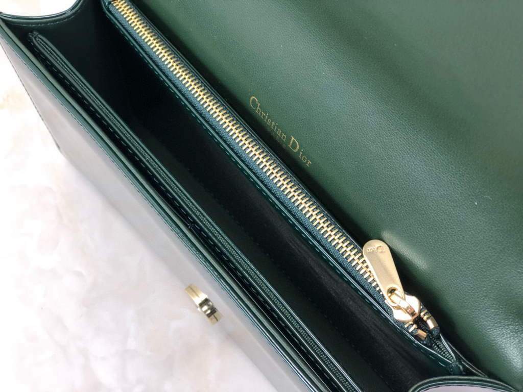 Dior S0204 Lady Dior Pouch Patent Cannage Calfskin Dark green