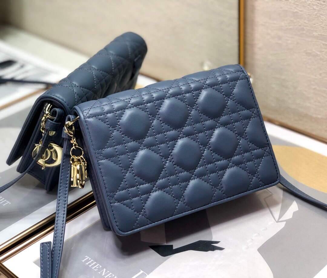 Dior S0855 Dior Lady Dior Pouch Ultramatte Cannage Calfskin Navy Blue
