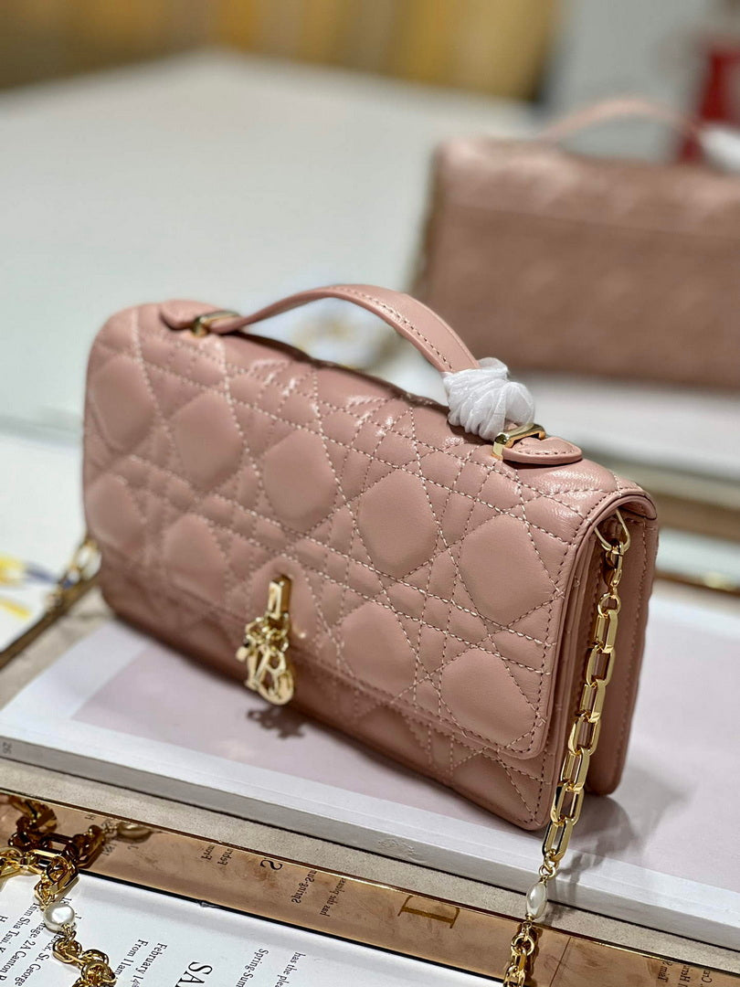 Dior S0980 Mini Miss Dior Bag Latte Cannage Lambskin Pink