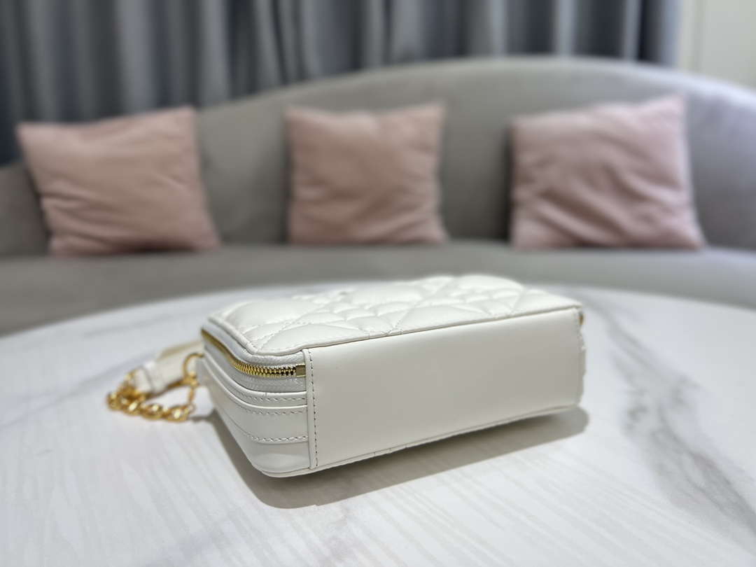 Dior S5140 Caro Box Bag White Quilted Macrocannage Calfskin