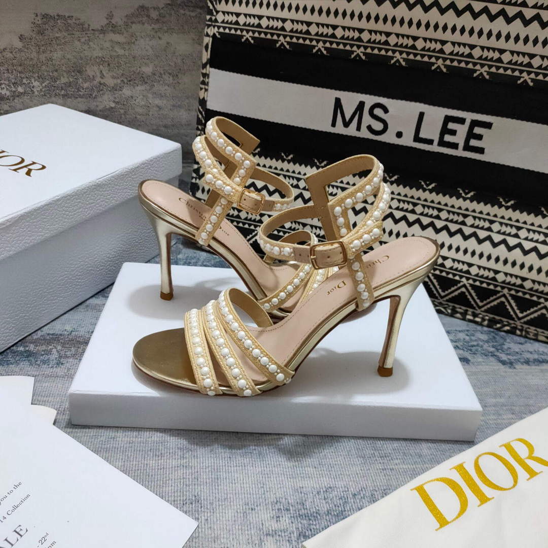 Dior Women’s Shoes dior gem heeled sandal KCQ701PRM Gold