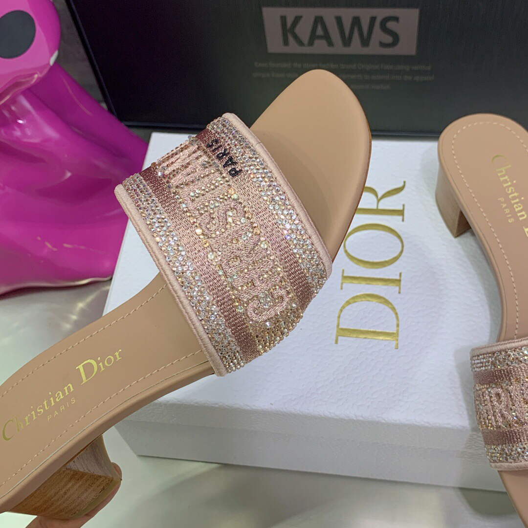 Dior Women’s Shoes Dway Heeled Slide Metallic Thread Strass KCQ244LCS Pink