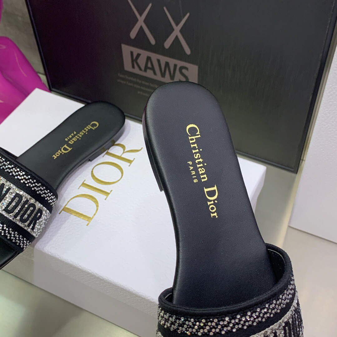 Dior Women’s Shoes Dway Slide Diamond Embroidered KCQ166ERC Black