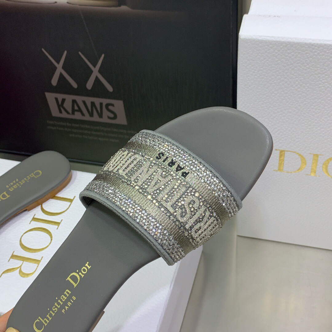 Dior Women’s Shoes Dway Slide Diamond Embroidered KCQ166ERC Gray