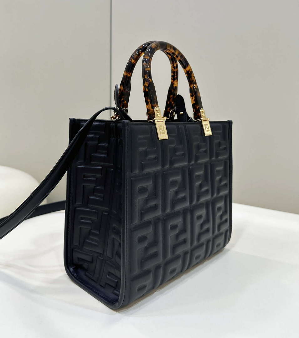 Fendi 8BH394 Fendi Sunshine Small Black leather shopper Printer FF