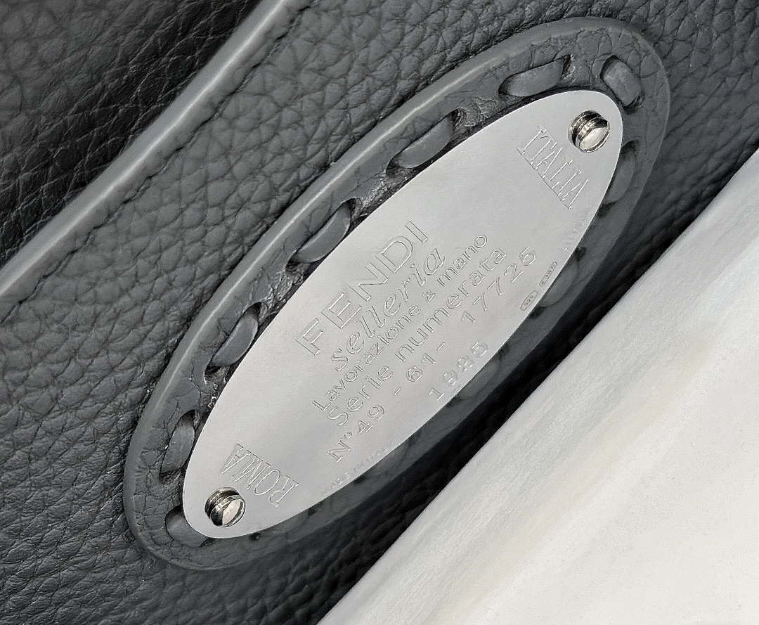 Fendi 8BN327 Peekaboo ISeeU Small Gray Selleria bag with 556 hand-sewn topstitches 80133Am