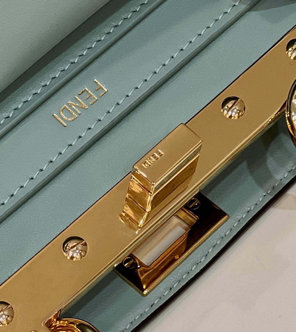 Fendi 8BN335 Peekaboo ISeeU Petite Turquoise Padded Nappa Leather Bag