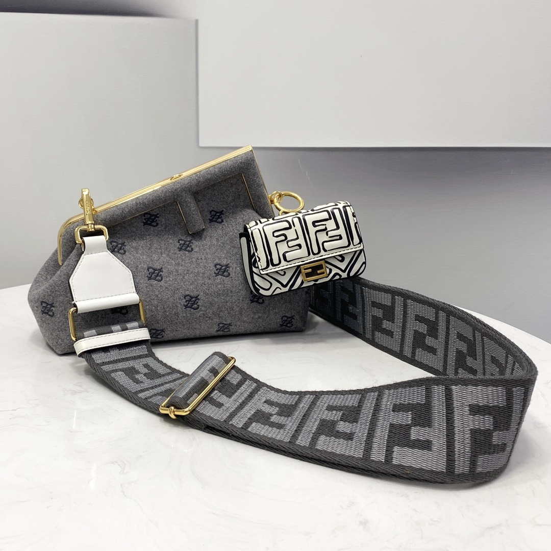 Fendi 8BP129 Fendi First Small Ligth Gray flannel bag with embroidery