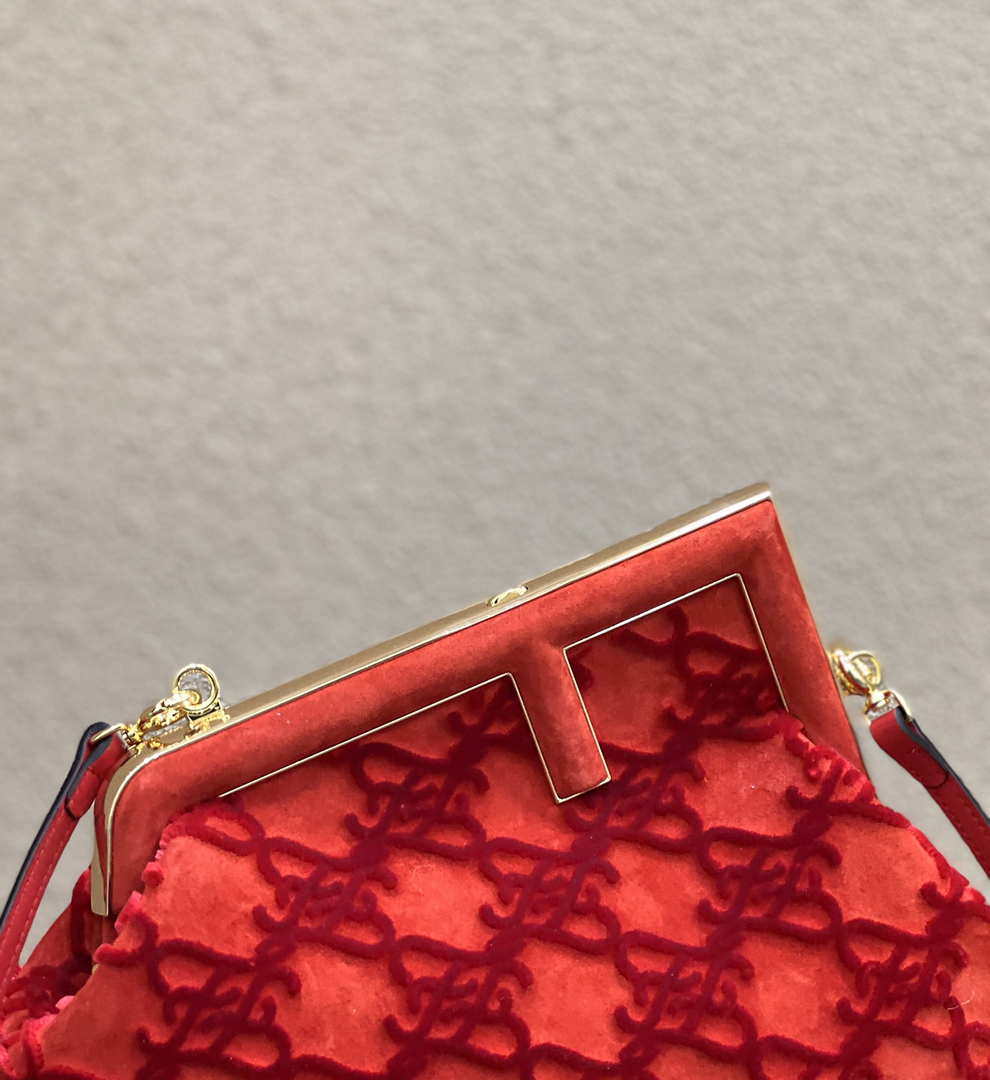 Fendi 8BP129 Fendi First Small Red suede bag