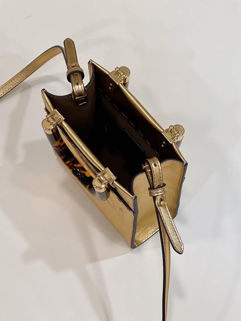 Fendi 8BS051 Mini Sunshine Gold laminated leather shopper