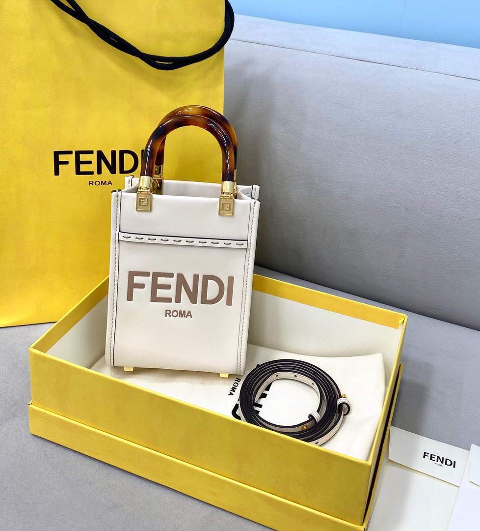 Fendi 8BS051 Mini Sunshine Shopper Leather Bag 8376A Beige