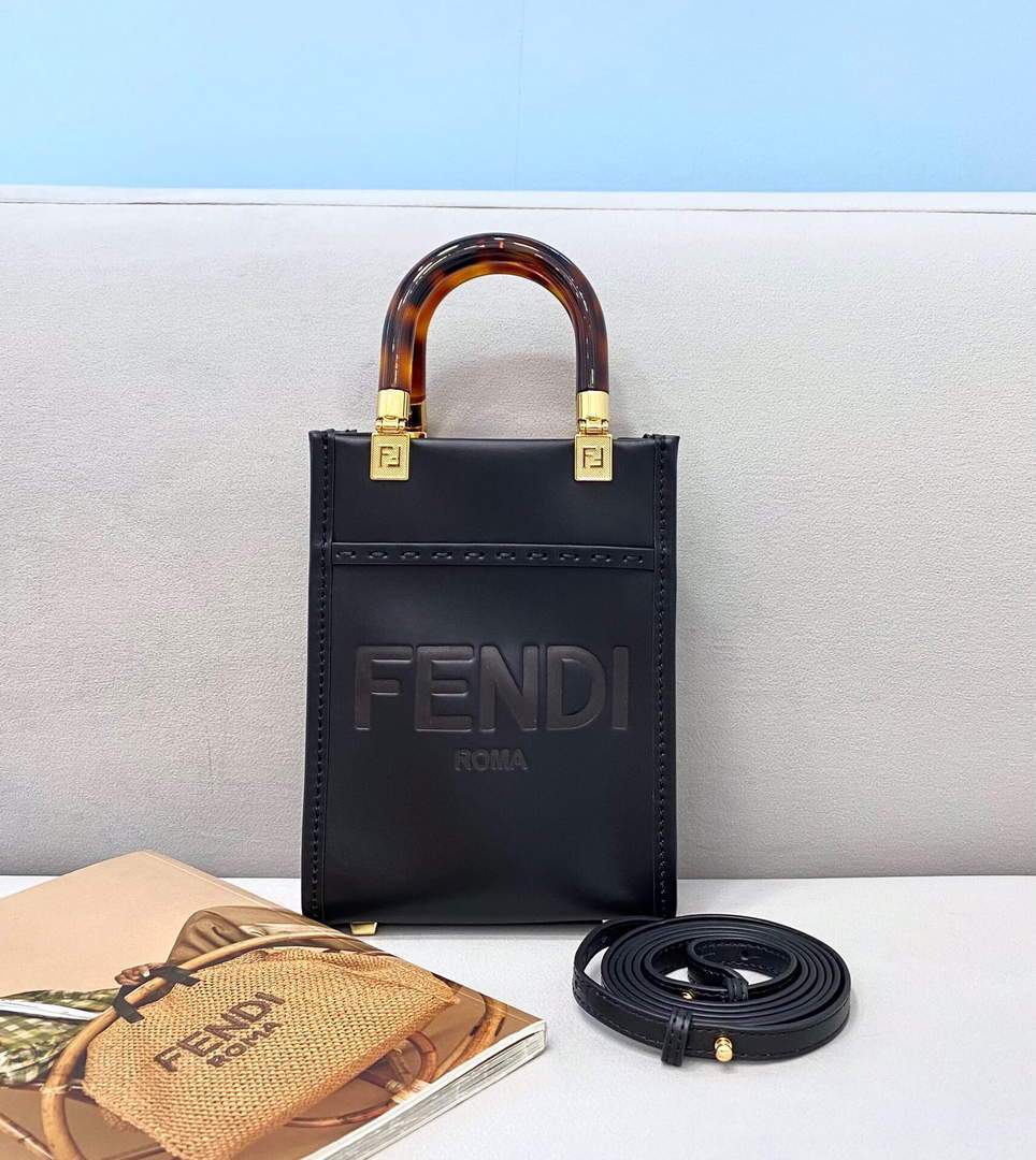 Fendi 8BS051 Mini Sunshine Shopper Leather Bag 8376A Black