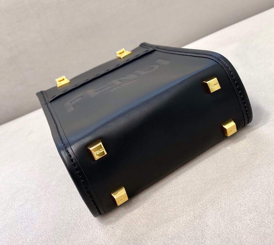 Fendi 8BS051 Mini Sunshine Shopper Leather Bag 8376A Black