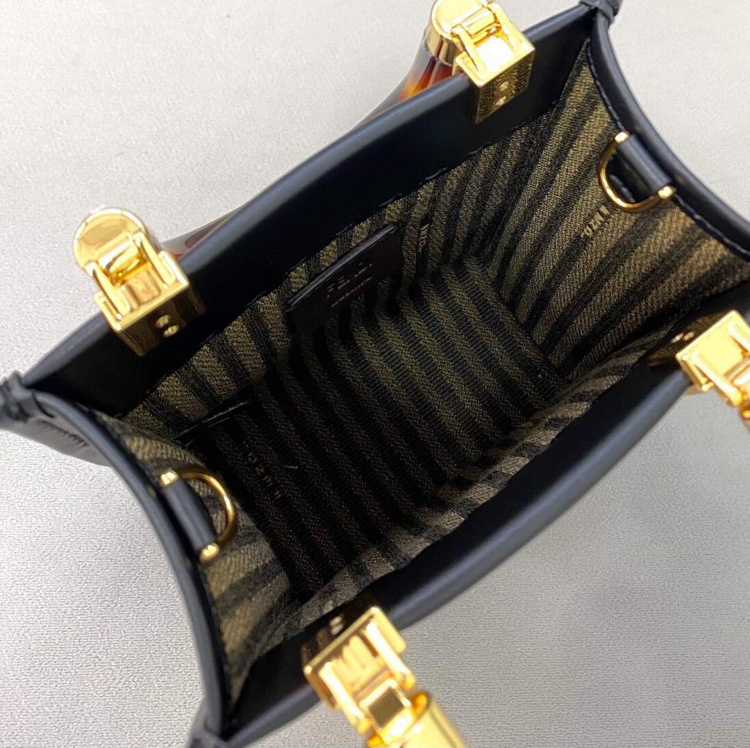 Fendi 8BS051 Mini Sunshine Shopper Leather Bag 8376A Black