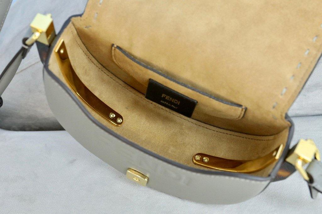 Fendi 8BT346 Moonlight Shoulder Gray Leather Bag