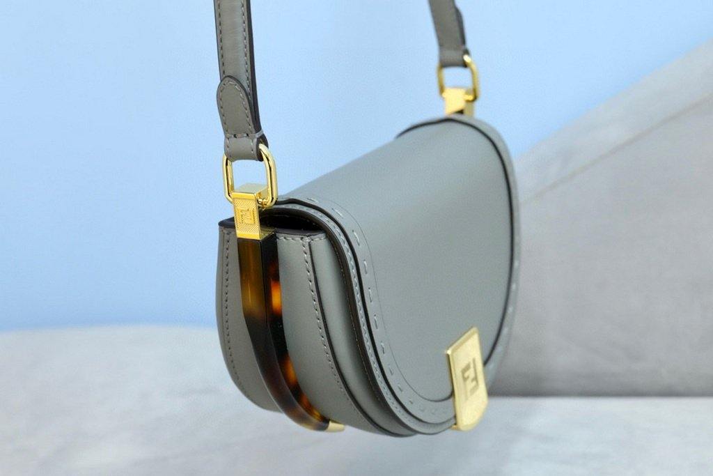 Fendi 8BT346 Moonlight Shoulder Gray Leather Bag