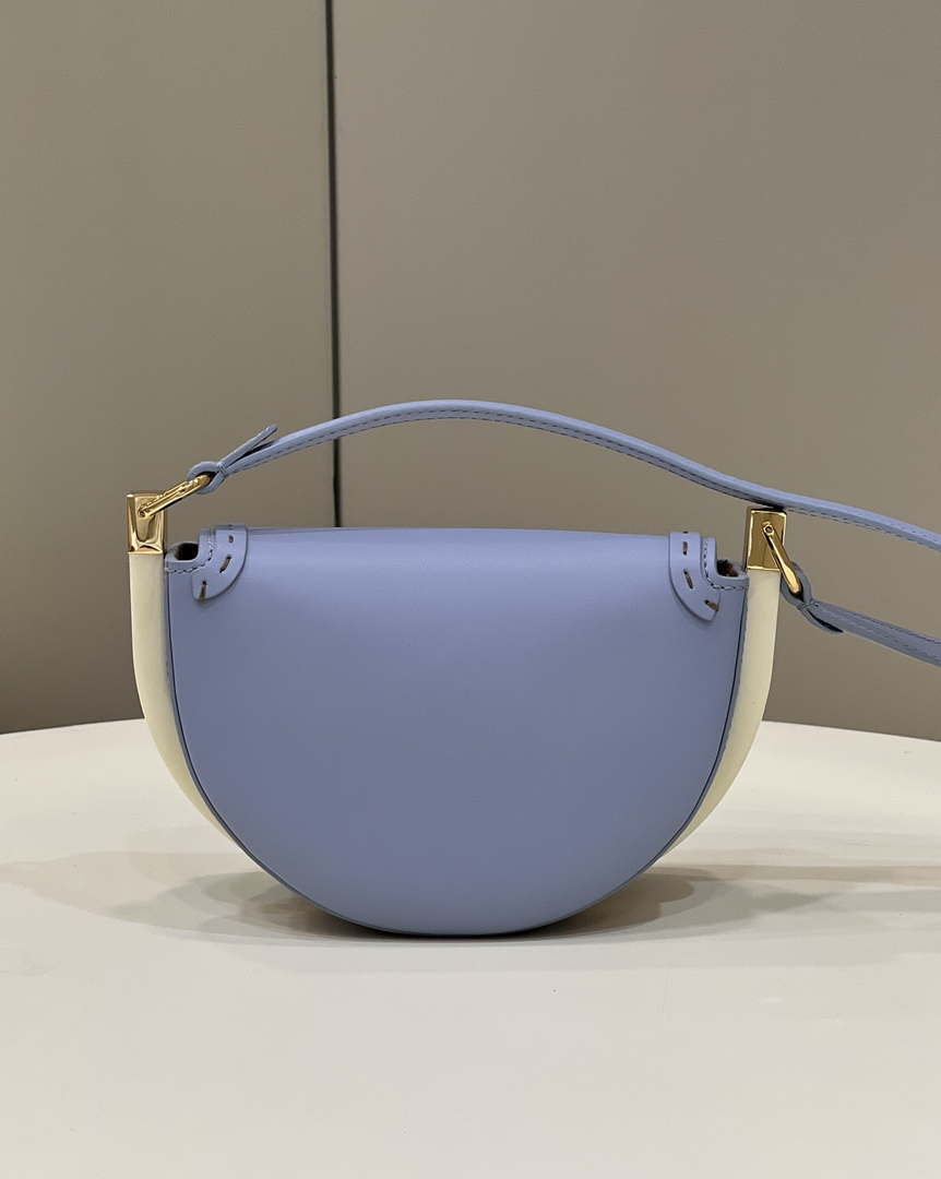 Fendi 8BT346 Moonlight Shoulder Saddle Leather Bag Purple Blue