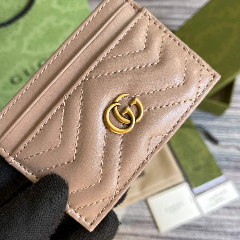 Gucci 443127 GG Marmont Card Case Apricot