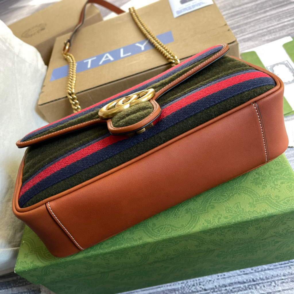 Gucci 443497 GG Marmont Small Shoulder Bag Green Brown