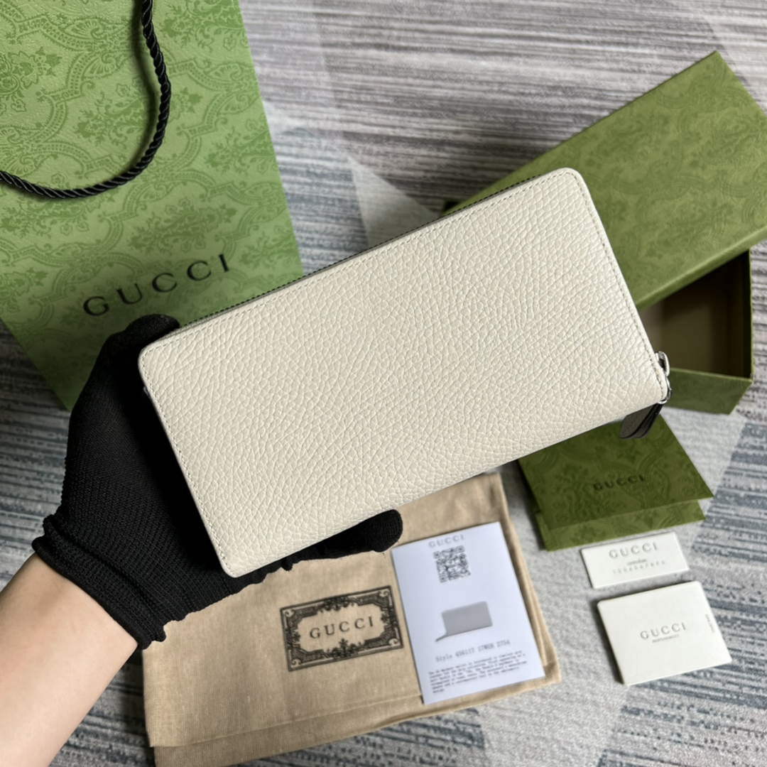 Gucci 456117 GG Marmont Leather Zip Around Wallet White