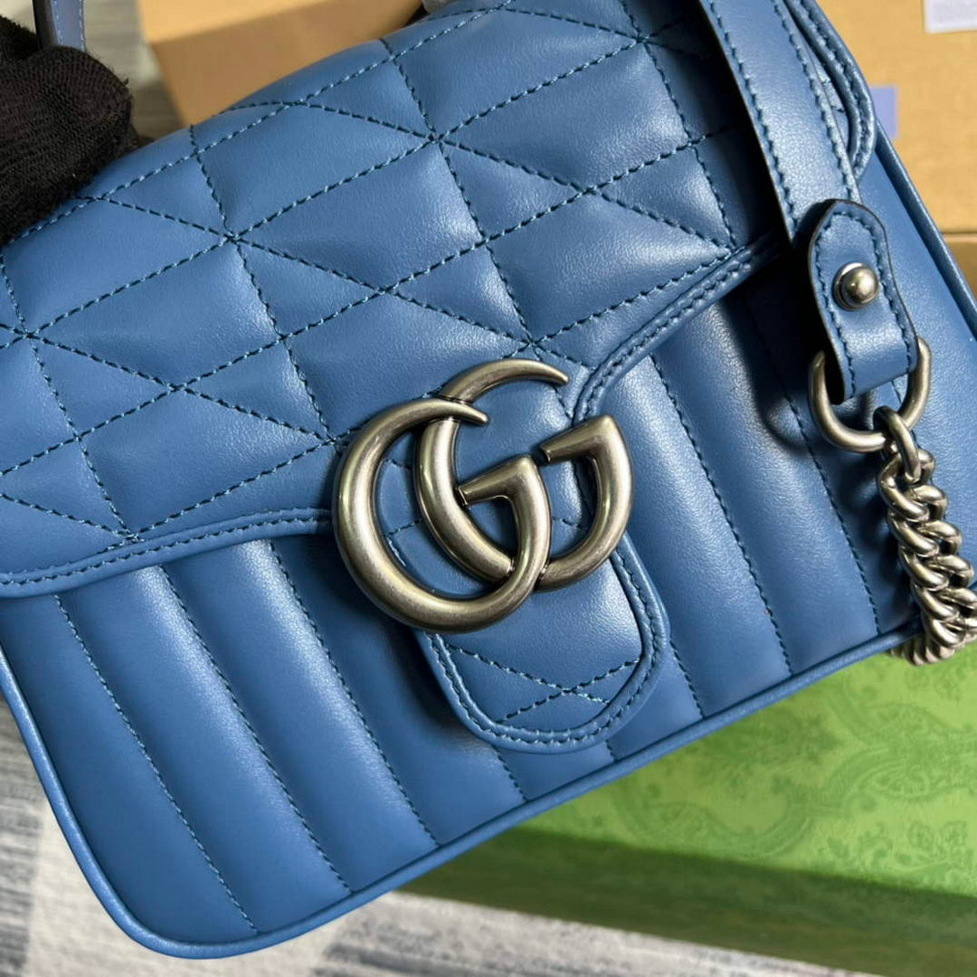 Gucci 583571 GG Marmont mini top handle bag Blue