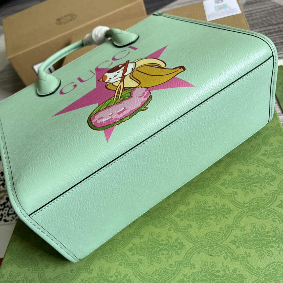 Gucci 659983 Bananya Print Small Tote Pale green