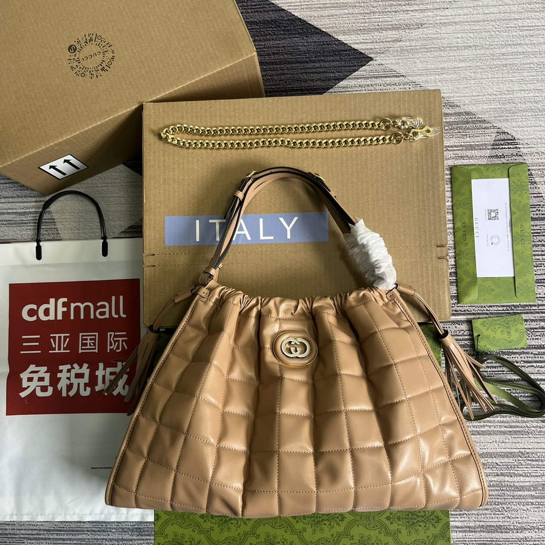 Gucci ?746210 Gucci Deco Medium Tote Bag Dark Rose Beige Quilted Leather Gucci ?746210 Gucci Deco Medium Tote Bag Dark Rose Beige Quilted Leather
