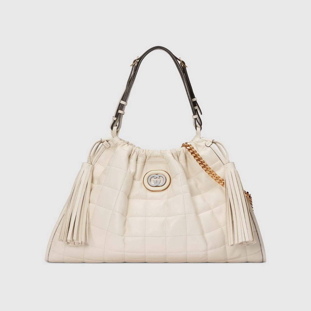 Gucci ?746210 Gucci Deco Medium Tote Bag White Quilted Leather