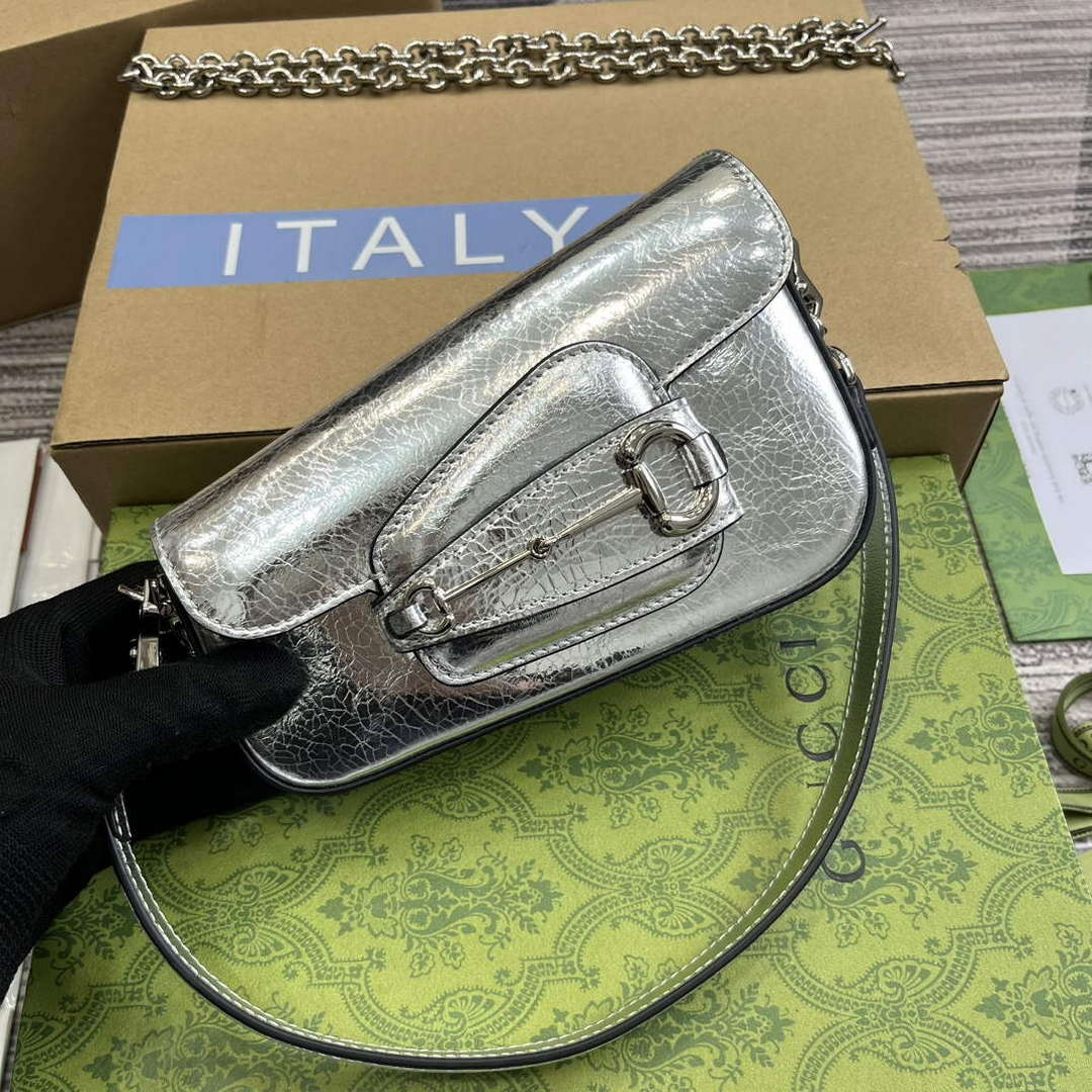 Gucci 774209 Gucci Horsebit 1955 Mini Shoulder Bag Silver