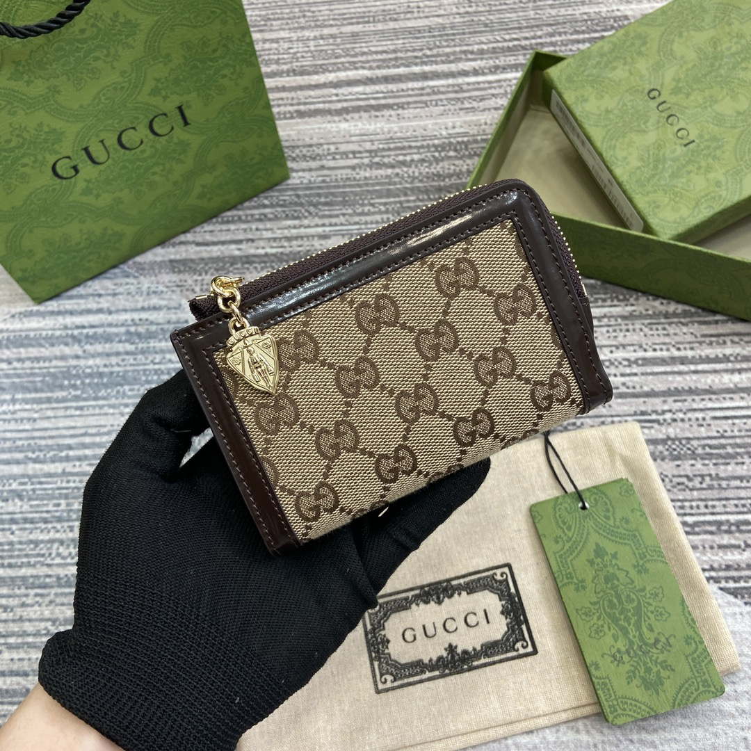 Gucci 790037 Gucci Luce mini zip wallet Brown leather