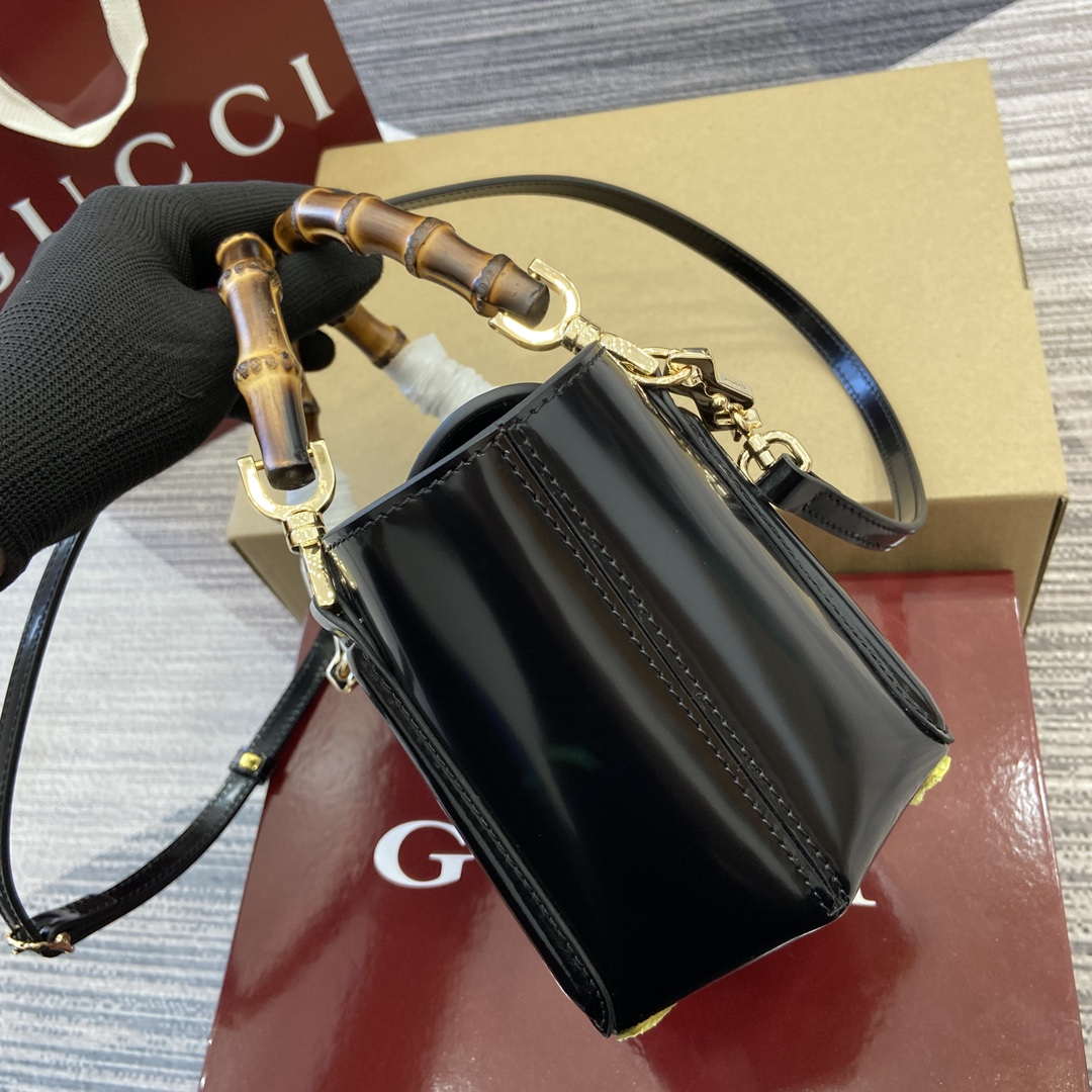 Gucci 805832 Mini Bamboo Top Handle Tote Bag Black